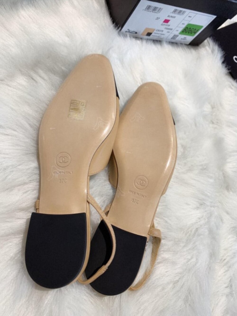 Chanel Classic Slingback Flats Beige & Black Grosgrain Toe Shoes - Picture 10 of 11